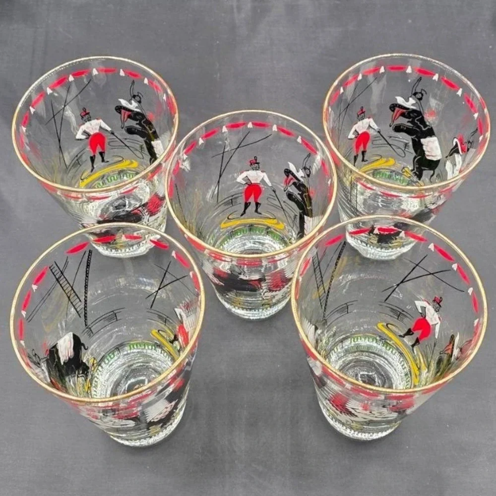 Vintage Set (5) Libbey Day at the Circus Highball Glass 12oz 1950s MCM Elephant